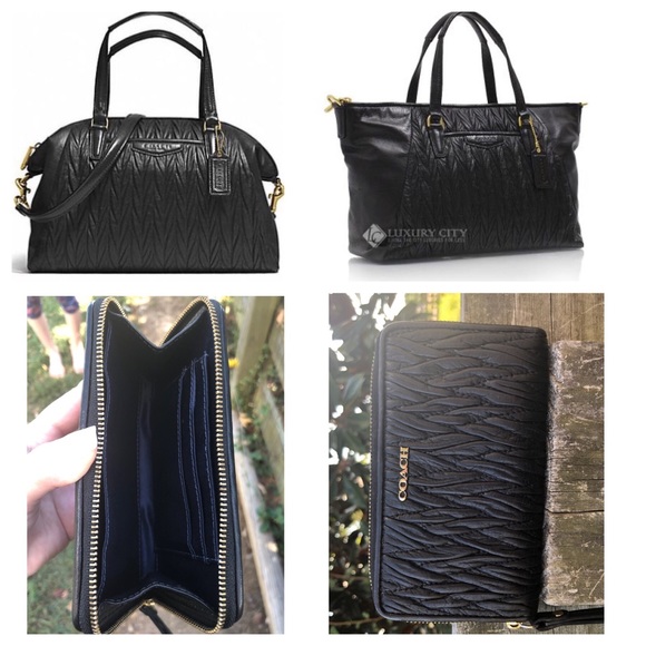 Coach Black Leather Vine Gathered Bag & Wallet Set - Picture 7 of 8